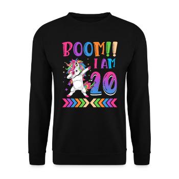 Boom!! Ich Bin 20, Buntes Lustiges Einhorn 20. - Unisex Sweatshirt - black - Front - Alina (178cm) & Michal (187cm)