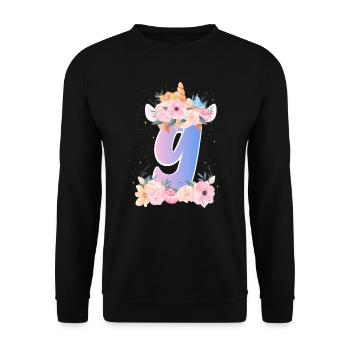 9 Couronne de licorne Joli bouquet de fleurs Zum 9. - Sweat-shirt Unisexe - noir - Devant - Alina (178cm) & Michal (187cm)