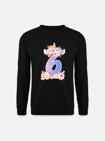 6 Einhorn Krone Süßer Blumenstrauß 6. Geburtstag - Unisex Pullover - Schwarz