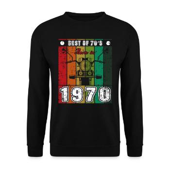 Best Of 70's Geboren 1970 Klassisches Motorrad - Unisex Pullover - Schwarz - Vorne - Alina (178cm) & Michal (187cm)
