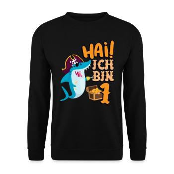 Hai! Ich Bin 1 Einäugiger Piraten Hai 1. - Unisex Pullover - Schwarz - Vorne - Alina (178cm) & Michal (187cm)