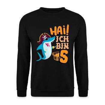 Hai! Ich Bin 5 Einäugiger Piraten Hai 5. - Unisex Pullover - Schwarz - Vorne - Alina (178cm) & Michal (187cm)