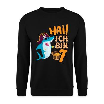 Hai! Ich Bin 7 Einäugiger Piraten Hai 7. - Unisex Pullover - Schwarz - Vorne - Alina (178cm) & Michal (187cm)