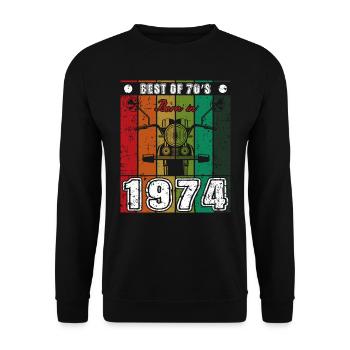 Best Of 70's Geboren 1974 Klassisches Motorrad - Unisex Pullover - Schwarz - Vorne - Alina (178cm) & Michal (187cm)