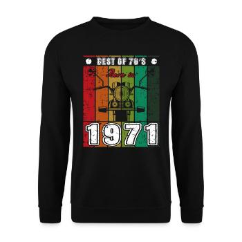 Best Of 70's Geboren 1971 Klassisches Motorrad - Unisex Pullover - Schwarz - Vorne - Alina (178cm) & Michal (187cm)