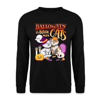 Halloween Is Better With Cats Spooky Kitty - Unisex Sweatshirt - black - Front - Alina (178cm) & Michal (187cm)