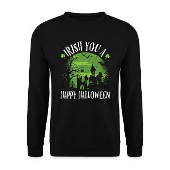 Irish You A Happy Halloween Cloverleaf - Unisex Sweatshirt - black - Front - Alina (178cm) & Michal (187cm)