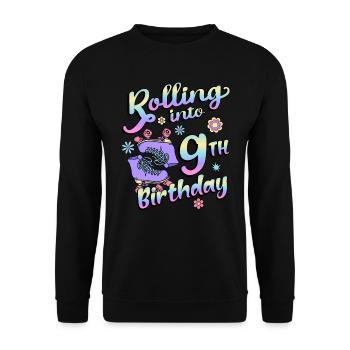 Rolling Into 9. Geburtstag Quad Skater - Unisex Pullover - Schwarz - Vorne - Alina (178cm) & Michal (187cm)