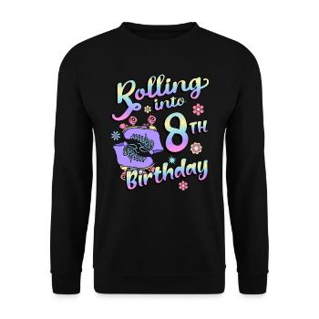 Rolling Into 8th Birthday Quad Skater - Unisex Sweatshirt - black - Front - Alina (178cm) & Michal (187cm)