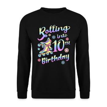Rolling Into 10. Geburtstag Roller Skater Inline - Unisex Pullover - Schwarz - Vorne - Alina (178cm) & Michal (187cm)