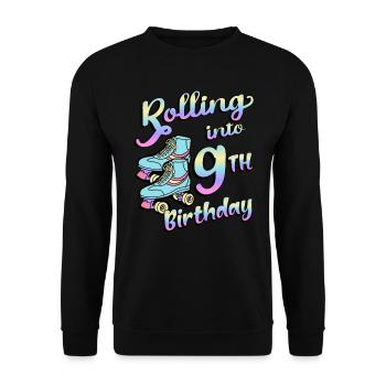 Rolling Into 9. Geburtstag Quad Skater - Unisex Pullover - Schwarz - Vorne - Alina (178cm) & Michal (187cm)