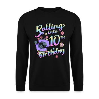 Rolling Into 10. Geburtstag Quad Skater - Unisex Pullover - Schwarz - Vorne - Alina (178cm) & Michal (187cm)