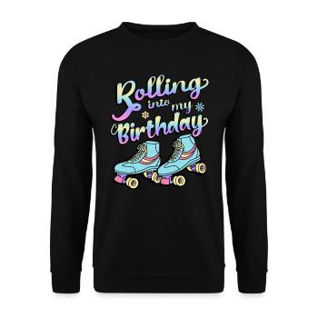 Rolling Into My Birthday Quad Skater Rollschuhe - Unisex Pullover - Schwarz - Vorne - Alina (178cm) & Michal (187cm)