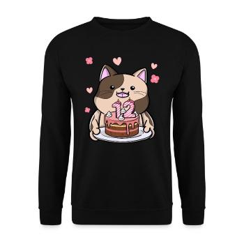 Le chat potelé garde un gâteau d’anniversaire 12 ans - Sweat-shirt Unisexe - noir - Devant - Alina (178cm) & Michal (187cm)