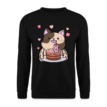 Un chat potelé tient un gâteau d’anniversaire 8. - Sweat-shirt Unisexe - noir - Devant - Alina (178cm) & Michal (187cm)