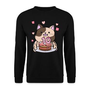 Chubby cat keeps a birthday cake for 10 years - Unisex Sweatshirt - black - Front - Alina (178cm) & Michal (187cm)