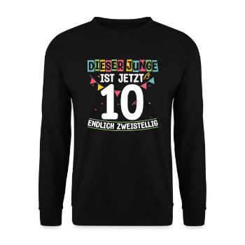 Dieser Junge Ist Jetzt 10 Endlich Zweistellig - Unisex Pullover - Schwarz - Vorne - Alina (178cm) & Michal (187cm)