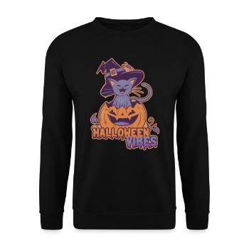 Halloween Vibes Pumpkin Cat In Witch Hat - Unisex Sweatshirt - black - Front - Alina (178cm) & Michal (187cm)