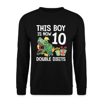 Boy Is Now 10 Double Digit Dino 10th Birthday - Unisex Sweatshirt - black - Front - Alina (178cm) & Michal (187cm)