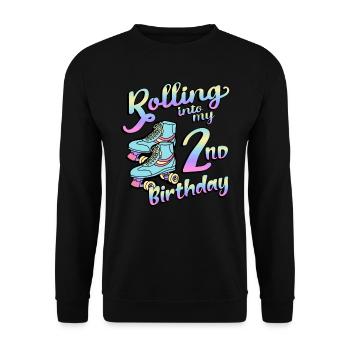 Rolling Into My 2nd Birthday Quad Skater - Unisex Pullover - Schwarz - Vorne - Alina (178cm) & Michal (187cm)