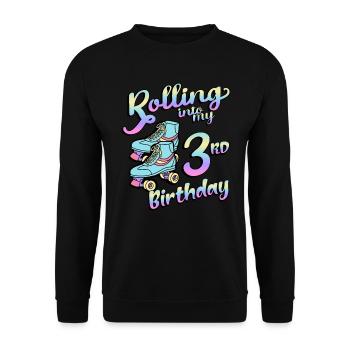 Rolling Into My 3rd Birthday Quad Skater - Unisex Pullover - Schwarz - Vorne - Alina (178cm) & Michal (187cm)
