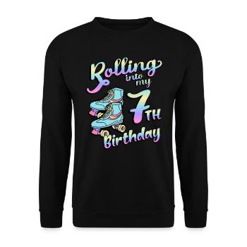Rolling Into My 7th Birthday Quad Skater - Unisex Pullover - Schwarz - Vorne - Alina (178cm) & Michal (187cm)