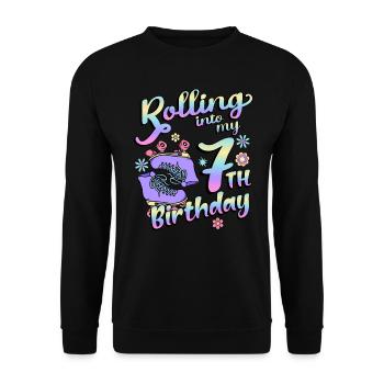 Rolling Into My 7th Birthday Quad Skater - Unisex Pullover - Schwarz - Vorne - Alina (178cm) & Michal (187cm)