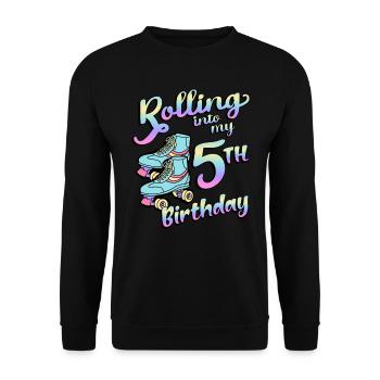 Rolling Into My 5th Birthday Quad Skater - Unisex Pullover - Schwarz - Vorne - Alina (178cm) & Michal (187cm)