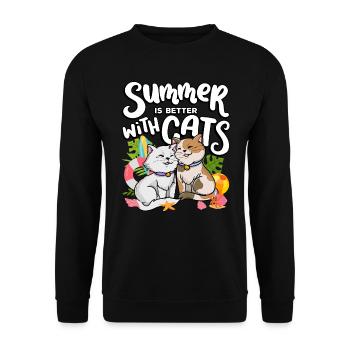 Der Sommer Ist Besser Mit Katzen Summer Pet Lover - Unisex Pullover - Schwarz - Vorne - Alina (178cm) & Michal (187cm)