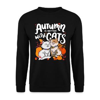 Herbst Ist Besser Mit Katzen Herbstsaison - Unisex Pullover - Schwarz - Vorne - Alina (178cm) & Michal (187cm)