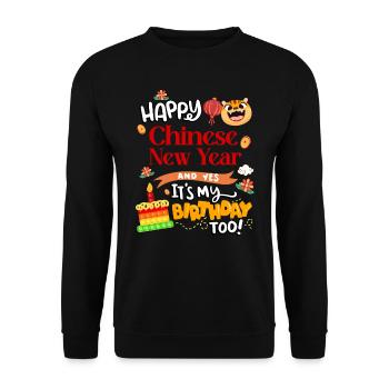 Frohes Chinesisches Neujahr Und Ja, Ich Habe Auch - Unisex Pullover - Schwarz - Vorne - Alina (178cm) & Michal (187cm)