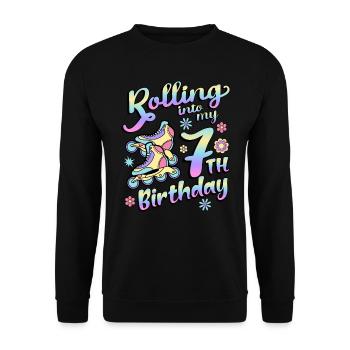 Rolling Into My 7th Birthday Roller Skater Inline - Unisex Pullover - Schwarz - Vorne - Alina (178cm) & Michal (187cm)