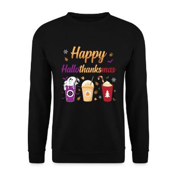 Happy Hallothanksmas Halloween Thanksgiving - Unisex Sweatshirt - black - Front - Alina (178cm) & Michal (187cm)