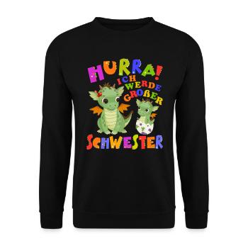 Hurra! Ich Werde Großer Schwester Cute Dragon Baby - Unisex Pullover - Schwarz - Vorne - Alina (178cm) & Michal (187cm)