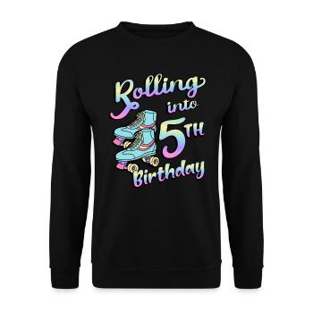Rolling Into 5th Birthday Quad Skater Rollschuhe - Unisex Pullover - Schwarz - Vorne - Alina (178cm) & Michal (187cm)