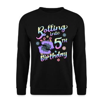 Rolling Into 5th Birthday Quad Skater Rollschuhe - Unisex Pullover - Schwarz - Vorne - Alina (178cm) & Michal (187cm)