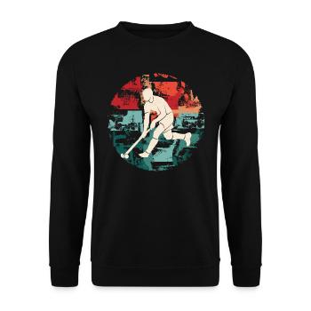 Feldhockey Spieler Vintage Design Hockey Spieler - Unisex Pullover - Schwarz - Vorne - Alina (178cm) & Michal (187cm)