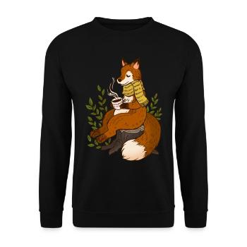 Herbst Fuchs Teetrinken goldene Jahreszeit - Unisex Pullover - Schwarz - Vorne - Alina (178cm) & Michal (187cm)