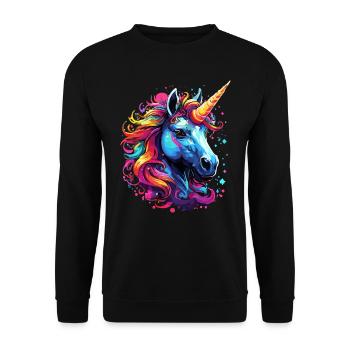 Einhorn bunt Regenbogen Pony süß - Unisex Pullover - Schwarz - Vorne - Alina (178cm) & Michal (187cm)