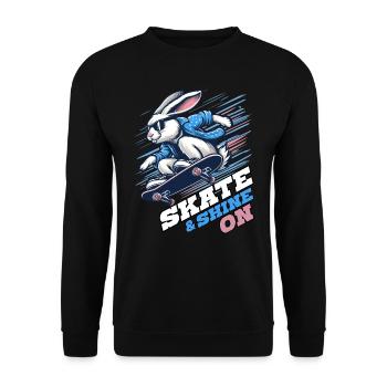 SKATE & SHINE ON, EIN HASE AUF EINEM SKATEBOARD - Unisex Pullover - Schwarz - Vorne - Alina (178cm) & Michal (187cm)