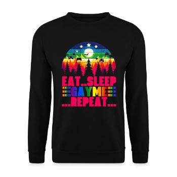 Eat Sleep Gayme Repeat: Retro-Gaming-Pride-Design - Unisex Pullover - Schwarz - Vorne - Alina (178cm) & Michal (187cm)