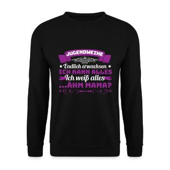 Jugendweihe Ich kann alles - Unisex Pullover - Schwarz - Vorne - Alina (178cm) & Michal (187cm)