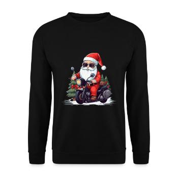 Funny Santa Claus gnome on a motorbike - Unisex Sweatshirt - black - Front - Alina (178cm) & Michal (187cm)
