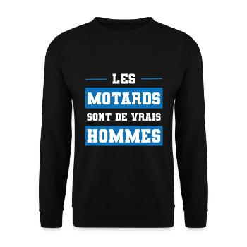 lustige Geschenk echte Männer Motorrad Biker - Unisex Pullover - Schwarz - Vorne - Alina (178cm) & Michal (187cm)