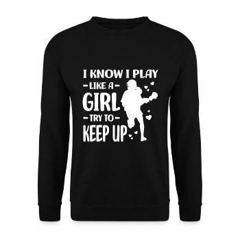 Lacrosse Spieler | Sport Lacrosse Team Geschenke - Unisex Pullover - Schwarz - Vorne - Alina (178cm) & Michal (187cm)