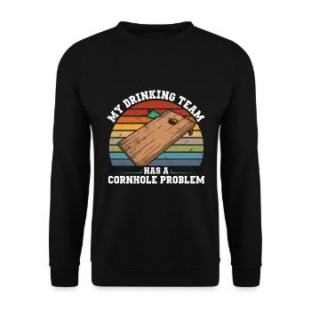 Cornhole Sprüche | Cornhole Geschenke für Männer - Unisex Pullover - Schwarz - Vorne - Alina (178cm) & Michal (187cm)