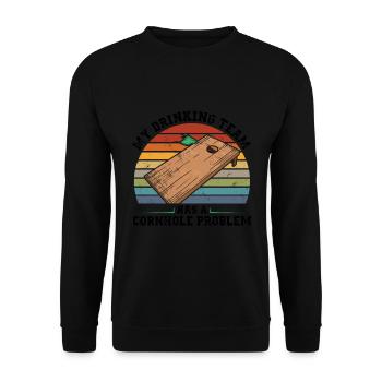 Cornhole Spieler Geschenkideen | Cornhole Team - Unisex Pullover - Schwarz - Vorne - Alina (178cm) & Michal (187cm)