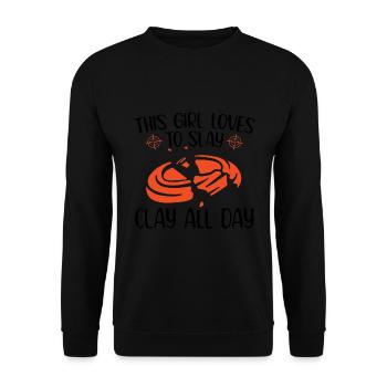 Tontaubenschießen Sprüche | Skeet Hobby Geschenke - Unisex Pullover - Schwarz - Vorne - Alina (178cm) & Michal (187cm)