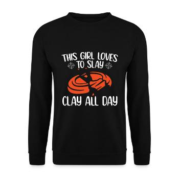 Tontaubenschießen Sprüche | Skeet Hobby Geschenke - Unisex Pullover - Schwarz - Vorne - Alina (178cm) & Michal (187cm)