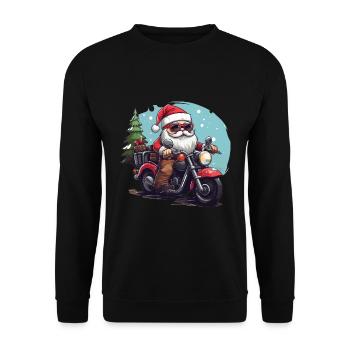Lustiger Weihnachtsmann Gnome auf einem Motorrad - Unisex Pullover - Schwarz - Vorne - Alina (178cm) & Michal (187cm)